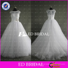 ED Bridal Elegant Cap Sleeve Lace Bodice Vestido de baile Tulle White Wedding Gown With Beaded Sash